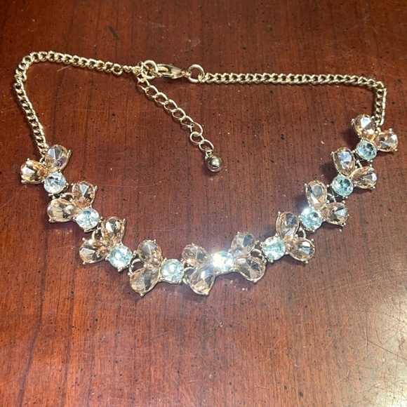 Rhinestone Bow Necklace 13.5-15.5” Pink powder pink blush And Clear Stones - Picture 8 of 9